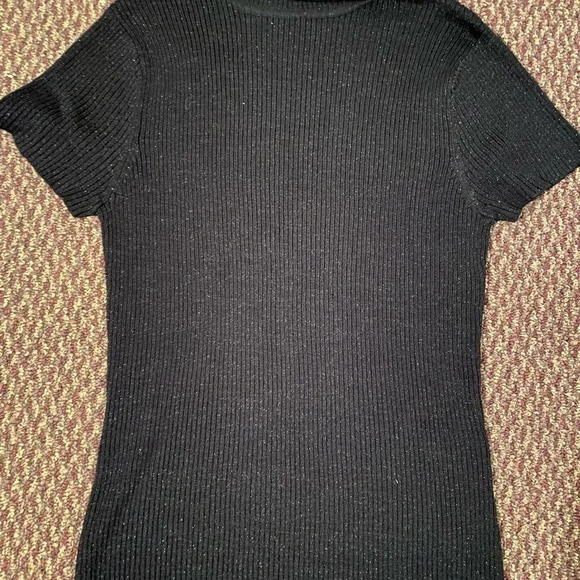 Daisy Fuentes Petites Black Metallic Short Sleeve Turtle Neck Size PXL - Picture 4 of 5